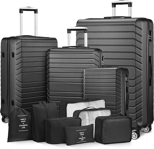 11 Piece Travel Luggage Sets(20″24″28″32″), 4 Piece Hardshell Suitcase with Wheels, 20inch Carry on Luggage, 24inch 28inch 32inch Checked Luggage with 7PC Packing Bags