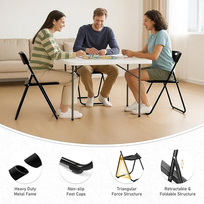 10 Pack Black Plastic Folding Chairs, Indoor Outdoor Portable Stackable Commercial Seats with Steel Frame for Home Office Wedding Party Events Kitchen Dining, 350lb Capacity