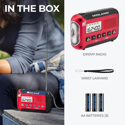 Midland® - ER10VP Weather Radio with Flashlight & Emergency Alert - AM/FM Radio - Compact and Easy to Carry - SOS Strobe Signal and Headphone Jack