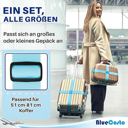 Luggage Straps for Suitcases - TSA Approved - Blue, 20 PK - Bulk Multipack Premium Nylon Belts for Suitcase, Briefcase & Travel Bag - Adjustable Strap Length 46" - 78"