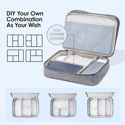 LENTION Waterproof Electronics Organizer Bag, Travel Storage Case with DIY Dividers for Cords, Charger, Power Bank, Earphones – Compact, Durable, Shockproof & Lightweight (Grey)