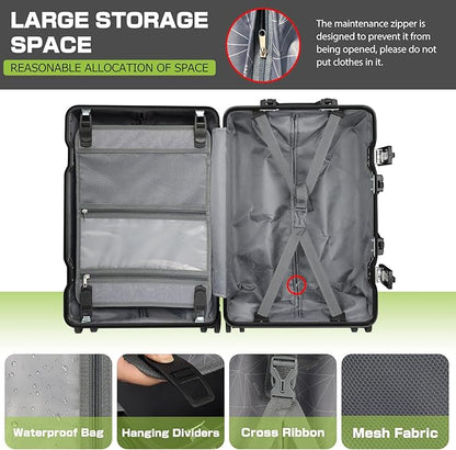 AnyZip Luggage Aluminium Frame Suitcase Hard Shell TSA Lock No Zipper 28In Black