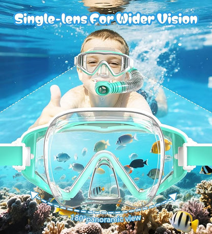 Aegend Snorkeling Gear for Adults Youth Kids, Dry Snorkel Set Panoramic View Enhanced Anti-Leak and Anti-Fog Technology, Adjustable Strap for Snorkeling Scuba Diving Swimming with Mesh Bag