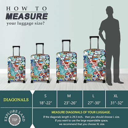 Explore Land Travel Luggage Cover Suitcase Protector Fits 31-32 Inch Case (Statue of Liberty, XL)