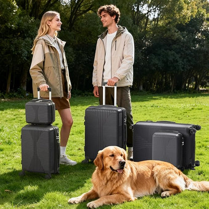 Karl home Luggage Sets 5 Piece, PP Hard Case Suitcase Set with Built-in Lock Spinner Wheels, Lightweight Durable Carry on Luggage for Business Travel - Dark Grey (12/16/20/24/28")