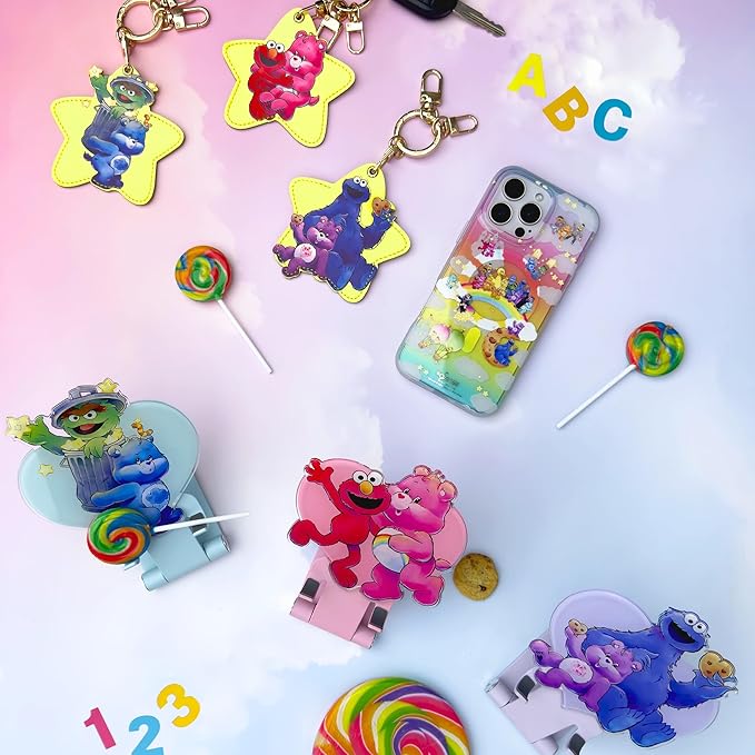 Sonix x Care Bears x Sesame Street Keychain Case Compatible with Apple AirTag | Protective AirTag Cover Keychain Charm | Purple | Share Bear & Cookie Monster