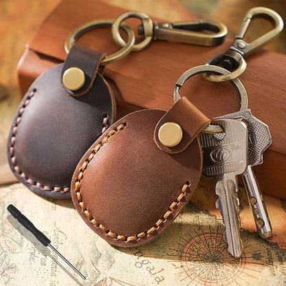 Timyca for Airtag Holder Keychain-Genuine Leather for Airtag Keychain Holder 2 Pack,Handmade for Air Tag Case Scratch-Resistant for Airtag Leather Key Chain Ring Compatible for Apple Airtag,Luggage