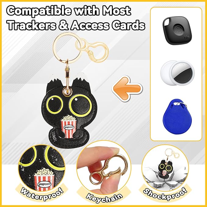Leather Keychain for Airtag, Cute Protective Keychain Holder Compatible with Apple Air Tag,GPS Item Tracker Case Cover for Keys,Bags,Pets,Luggage(Cat)
