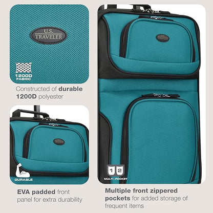 U.S. Traveler Rio Lightweight Softside Rolling Carry-on Suitcase, 2-Wheel Single, Teal