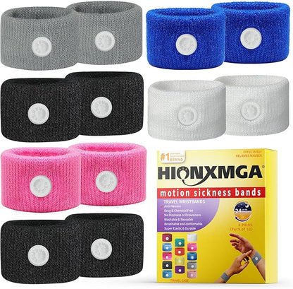 6 Pairs Motion Sickness Bands – Natural Anti Nausea Acupressure Wristbands for Morning & Motion Sickness Relief – Ideal for Car, Cruise & Flight Travel – for Adults and Kids