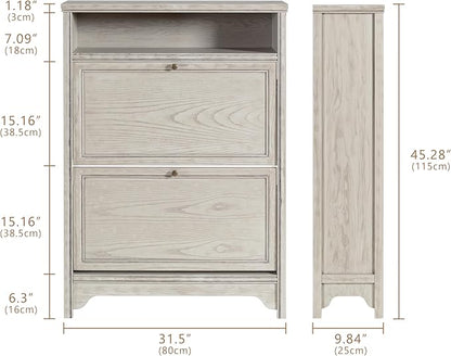 Chogori Solid Wood Shoe Storage Cabinet for Entryway - Narrow Freestanding Shoe Organizer with 2 Flip-Up Drawers, Hallway Shoe Rack with Sturdy Wooden Legs for Foyer, Living Room (1, Charcoal Gray)