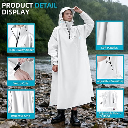 Hooded Rain Poncho for Adults Waterproof Rain Ponchos Lightweight Raincoat Reusable Rain Jacket for Men Women Outdoor
