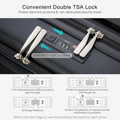 Hanke Grace Carry On Luggage with Wheels Airline Approved Hard Shell Suitcases with Front Pocket，Top Opening Luggage with TSA Lock for Short Business Travel， Jet Black.