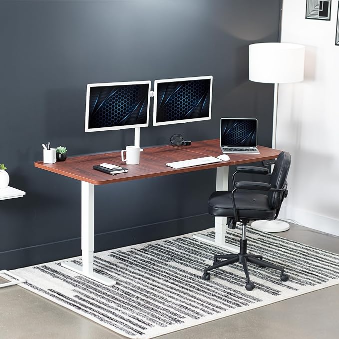 VIVO Electric 71 x 30 in Dual Motor Sit Stand Desk, Memory Height Adjustment, 2B Series, Dark Walnut Top White Frame, DESK-KIT-2W7D