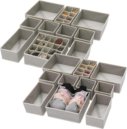 DIOMMELL Set of 21 Foldable Cloth Storage Box Closet Dresser Drawer Organizer Fabric Baskets Bins Containers Divider for Baby Clothes Underwear Bras Socks Lingerie Clothing,Grey 11-4249