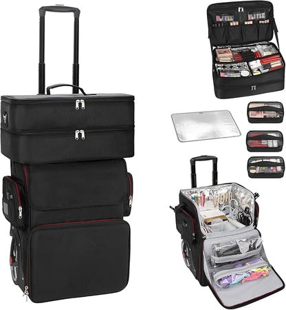 OCHEAL Rolling Makeup Train Case,with 7 Pcs Clear Makeup Bags, Makeup Case On Wheels Carry On Travel Cosmetic Organizer Suitcase, Extra Large Storage Trolley for Hairstylist Cosmetology Artist
