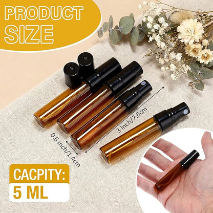 Tanlade 300 Pcs 5ml Mini Spray Bottles Brown Glass Perfume Atomizer Sprayer Bottles Portable Perfume Travel Refillable Bottle for Travel Pocket Dispenser Container