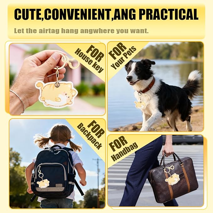 Leather Keychain for Airtag, Cute Protective Keychain Holder Compatible with Apple Air Tag,GPS Item Tracker Case Cover for Keys,Bags,Pets,Luggage(Cat)