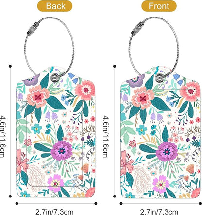 2Pack Luggage Tags for Suitcases, Cute Unique Pu Leather Cruise Luggage Tag with Privacy Cover ID Label Address Card and Metal Ring Suitable for Women Men Kids Travel Bag Colorful Flowers 2