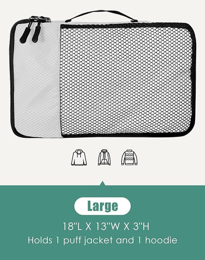 4-Piece Packing Cubes Travel Accessories Set for Suitcases - Luggage Organizer Bags with Double Zipper - Mesh Top - Large - Beige