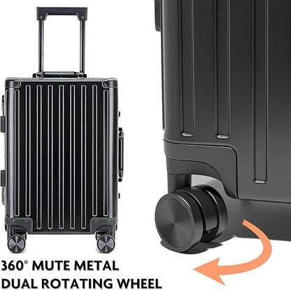 All Aluminum Carry On Luggage 22x14x9 Airline Approved Hard Shell Carry On Luggage Zipperless Luggage Metal 20inch Suitcase Luggage, Black