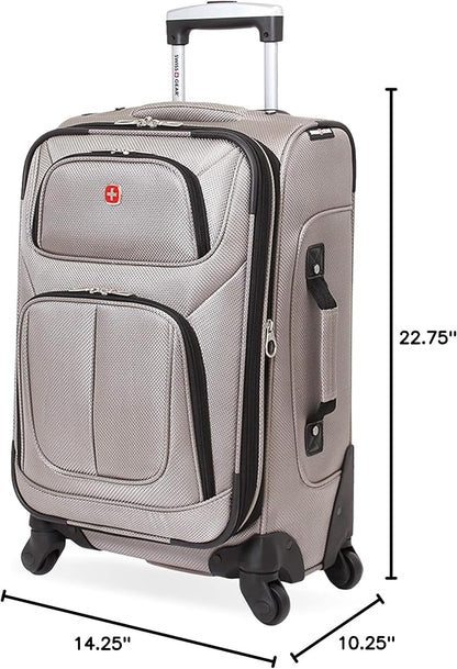 SwissGear Sion Softside Expandable Luggage – Carry-On Suitcase with 360 Degree Wheels & Retractable Handle – 21 Inch, Perfect for 1-3 Night Trips – Pewter