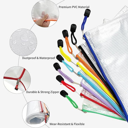 24pcs A4 Mesh Zipper Pouch Bags, 8 Colors Mesh Bags with Zipper, Waterproof Document Pouches for Organizing Storage, Clear Storage Bags for Office School Supplies, Toys, Cosmetics Travel Storage