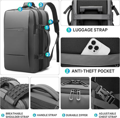 BANGE Backpack with Anti-Theft Vacuum Compression Travel Backpack,Expandable Backpacks with Pump for Airplanes