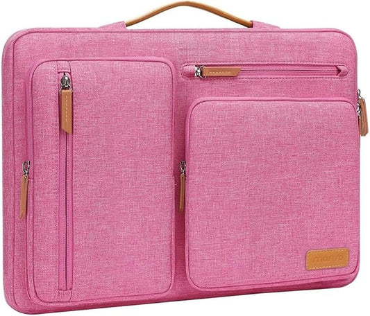MOSISO 360 Protective Laptop Case 15 inch, 15 inch Laptop Sleeve Compatible with MacBook Air M4 M3 M2 2025 2024 2023, Dell XPS Plus, Side Open Carrying Case with 4 Zipper Pockets&Handle, Rose Red
