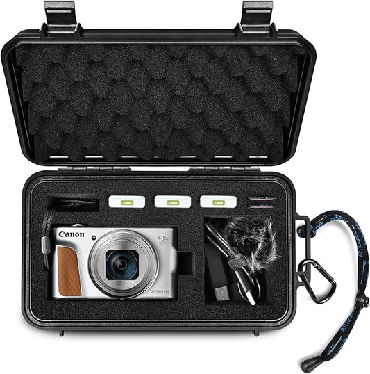 Lekufee Travel Waterproof Hard Case for Canon Powershot SX740 / SX730 / SX720 HS Digital Camera, NB-13L Battery, and Accessories - Black(Bag & Case Only)
