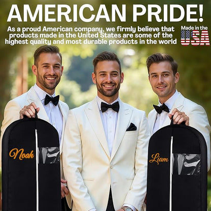 Personalized Garment bag for Groom Tuxedo - Embroidered Name Breathable Black Bag for Groomsmen with 2 Pockets for Hanging Clothes - Ideal for Groom Attire- Custom Suit Cover Bag with Carry Handles