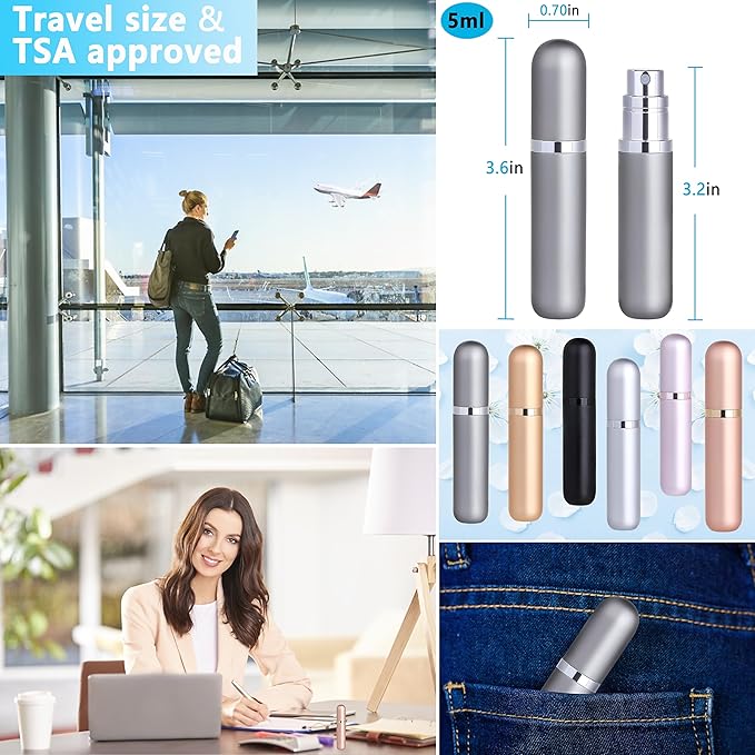 Travel Refillable Perfume Atomizer Bottle 3-Pack 5ml Leakproof Travel Perfume Refillable Bottle (Black Gray & Silver)