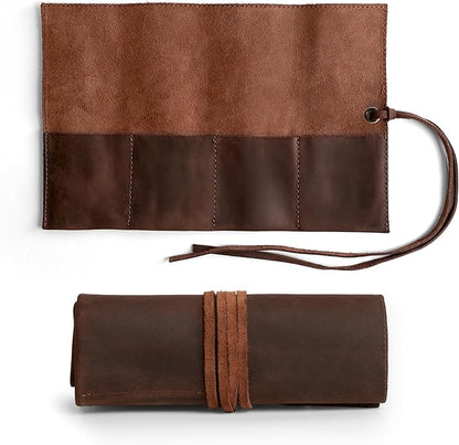Hide & Drink, Leather Watch Roll Organizer Handmade from Full Grain Leather, Holds Up to 4 Watches, Easy Carry On Watchlover Storage (Bourbon Brown)