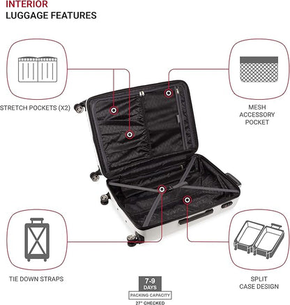 SwissGear 7272 Energie Expandable Hardside Luggage with Spinner Wheels and TSA Lock, White, Checked-Large 27-Inch