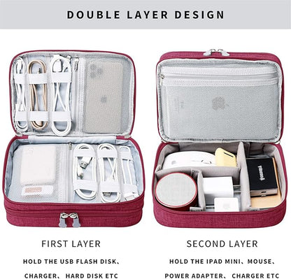 Lanola Travel Cable Organizer Bag, Electronic Accessories Case Portable Double Layer Cable Storage Bag for Cord,phone,Charger, Flash Drive, Phone, SD Card,Personal Items - (Red)