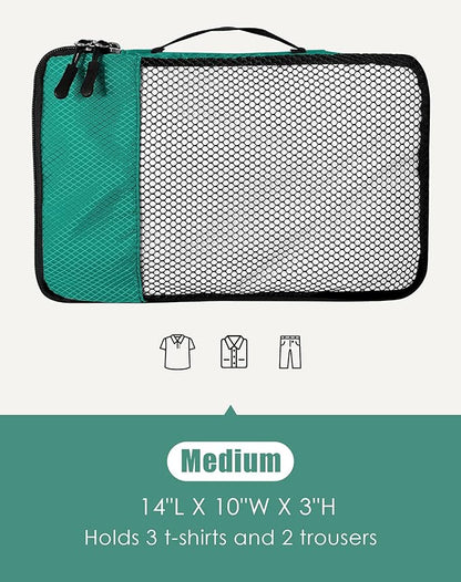 4-Piece Packing Cubes Travel Accessories Set for Suitcases - Luggage Organizer Bags with Double Zipper - Mesh Top - Medium - Green