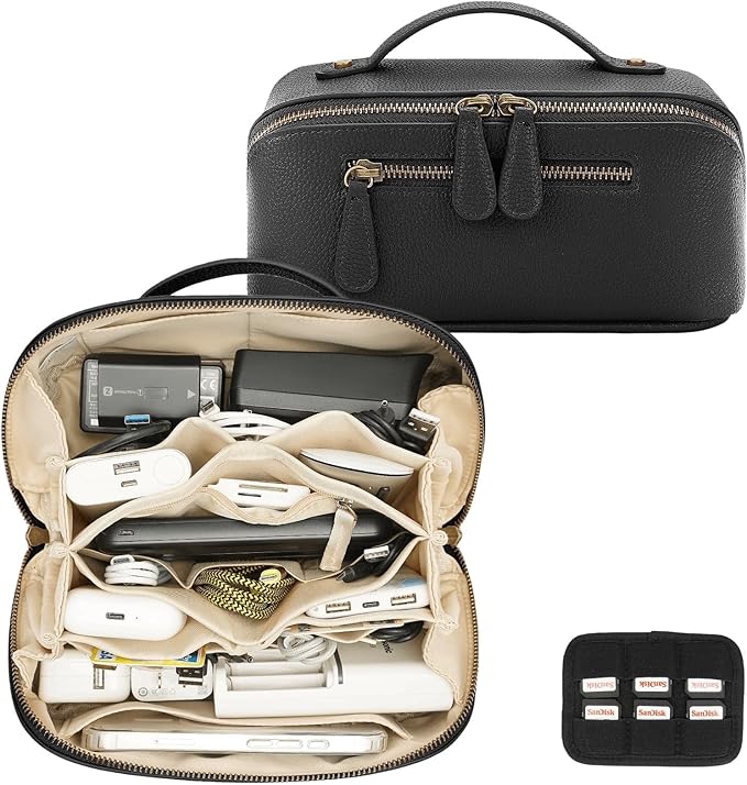 Electronic Organizer Accessory Tech Pouch Water Resistant Travel Bag for MacBook Charger, Cables, Power Bank, Hard Drive, Cords Storage，with Removable Card Slots for Memory Card(black)
