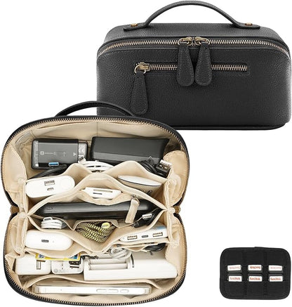 Electronic Organizer Accessory Tech Pouch Water Resistant Travel Bag for MacBook Charger, Cables, Power Bank, Hard Drive, Cords Storage，with Removable Card Slots for Memory Card(black)