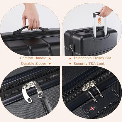 Sweetcrispy Carry on Luggage, Hard Shell ABS Suitcase with Double Spinner Wheels, Lightweight Expandable Rolling Suit Case with TSA Lock, 24 Inch Bronze Black