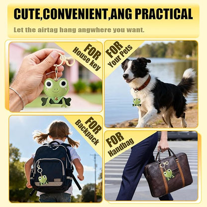 Leather Keychain for Airtag, Cute Protective Keychain Holder Compatible with Apple Air Tag,GPS Item Tracker Case Cover for Keys,Bags,Pets,Luggage(Frog)