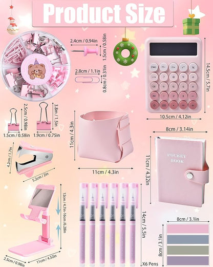 Pink Desk Organizers and Accessories With Mesh Desk Organizer and 360°Rotating Pen Holder and a Lot of Office Pink Office Supplies Beautifully Presented in a Gift Box Christmas Gifts