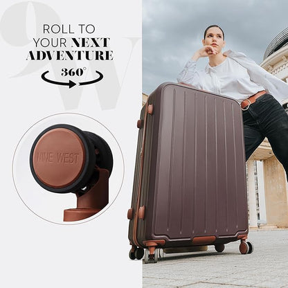 Nine West Bali 32 inch Luggage with Spinner Wheels – Chocolate Hardshell Extra Large Suitcases for Travel with Packing & Laundry Bag – Large Lightweight Suitcase with Wheels – Checked Luggage