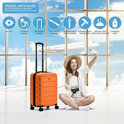 Flight Knight 24x16x10 Expandable Carry On Suitcase Hardside TSA Lock USB C Lightweight Luggage Silent Double Spinner Wheels Maximum Overhead Carry-On Bag For Virgin & South West Approved Airlines