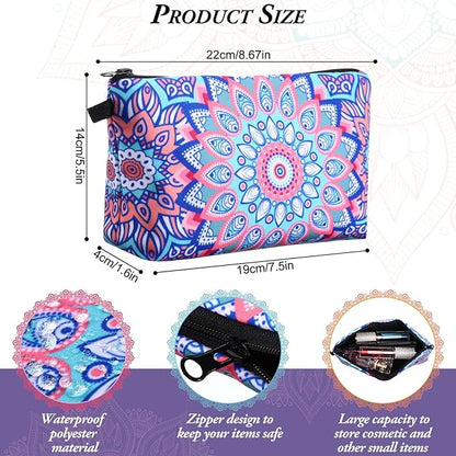 Dunzy 16 Pcs Makeup Bags Bulk Graduation Gift Cosmetic Bag Makeup with Zipper Pouch Waterproof Portable Travel Toiletry for Women Teacher Birthday Thanksgiving Christmas Gifts (Mandala)