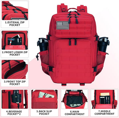 45L Tactical Assault Backpack 3 day assault pack with Molle Waterproof backpack Rucksack for Tactical Backpacks (Red)