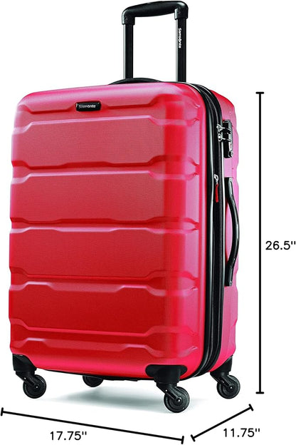 Samsonite Omni PC Hardside Expandable Luggage with Spinner Wheels, Checked-Medium 24-Inch, Red