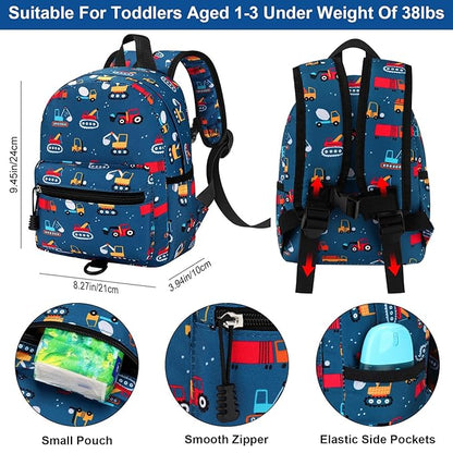 Accmor Toddler Backpack with Leash, Cute Baby Backpack with Anti Lost Wrist Link, Mini Kids Backpack Leash Walking Harness for Travel, Adjustable Excavator Backpack Tether for Boys Girls Ages 1-3