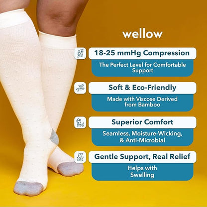 Wellow Premium Socks (Compression Socks - Regular) for Men & Women, Made with Viscose from Bamboo, Knee High, 18-25 mmHg