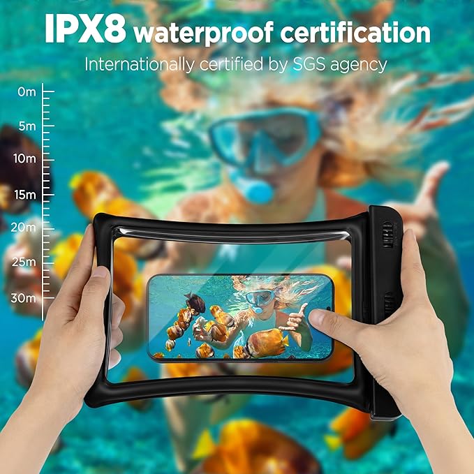 CACOE [Floatable Extra Large Universal IPX8 Waterproof Phone case 2 Pack-Up to 10.0",Adjustable Lanyard Phone Pouch,Dry Bags for Vacation Beach Pool Kayak Cruise Travel Essentials（Black+Green）