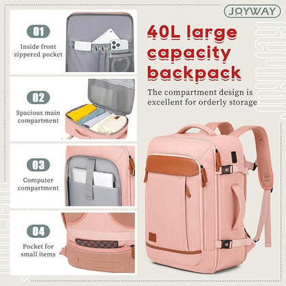 Joyway Expandable Carry on Luggage Sets Airline Approved, Lightweight Hard Shell 20 Inch Carry-on Suitcase with Spinner Wheels, Pink Brown